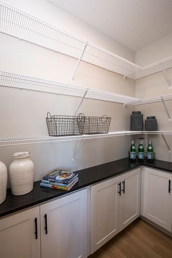 Walk-in* pantry storage with custom built-in shelving
